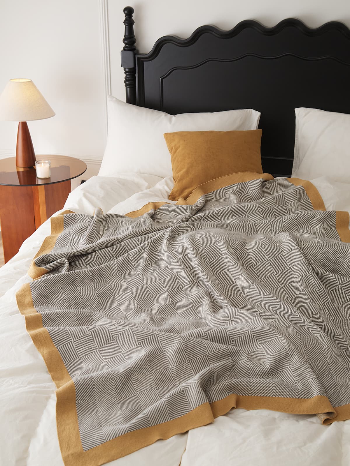 Geometric Pattern Cotton Knit Throw Blanket