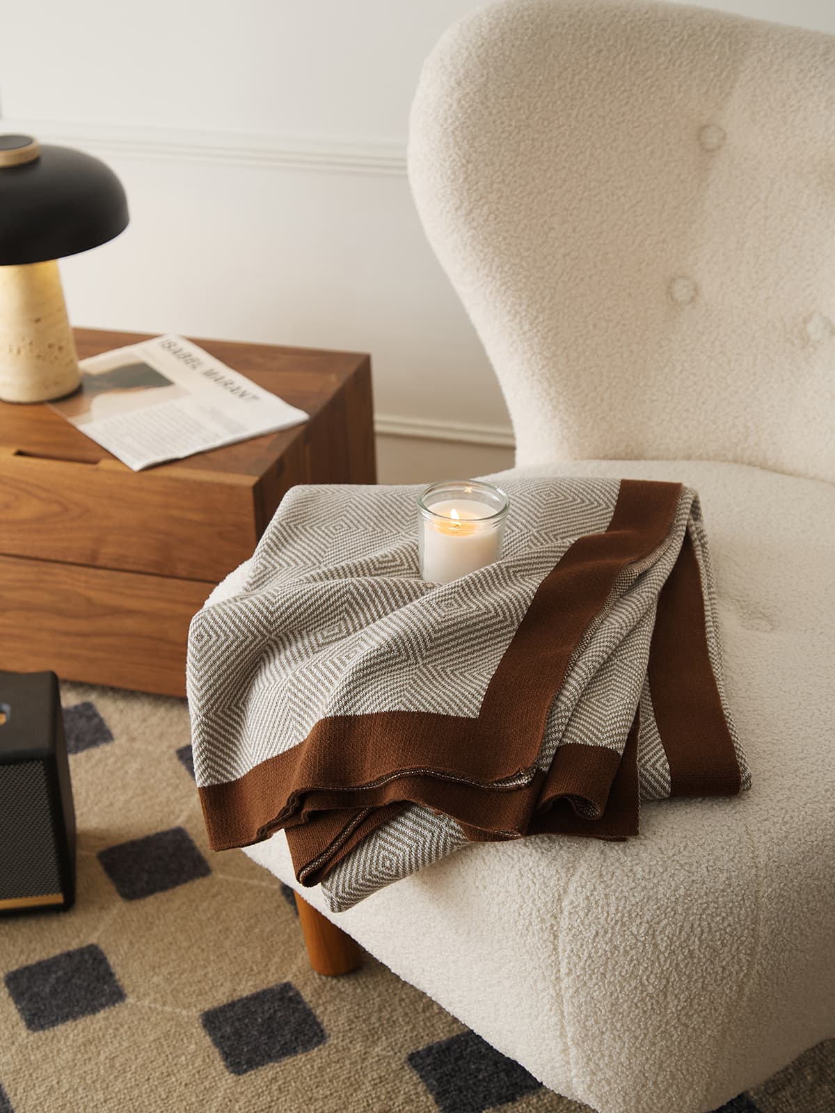 Geometric Pattern Cotton Knit Throw Blanket