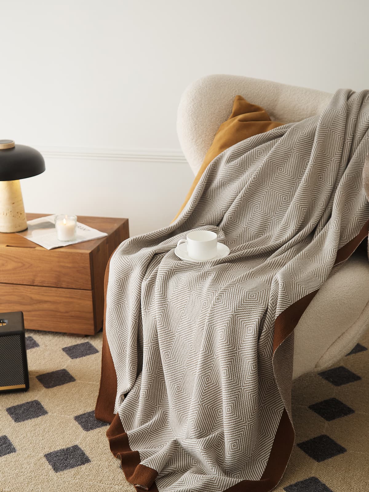 Geometric Pattern Cotton Knit Throw Blanket