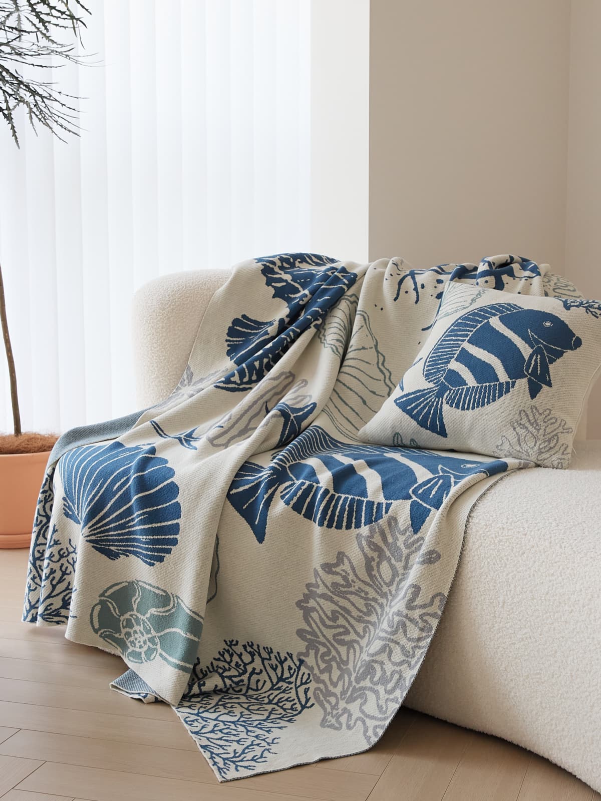 Undersea World Cotton Knit Throw Blanket