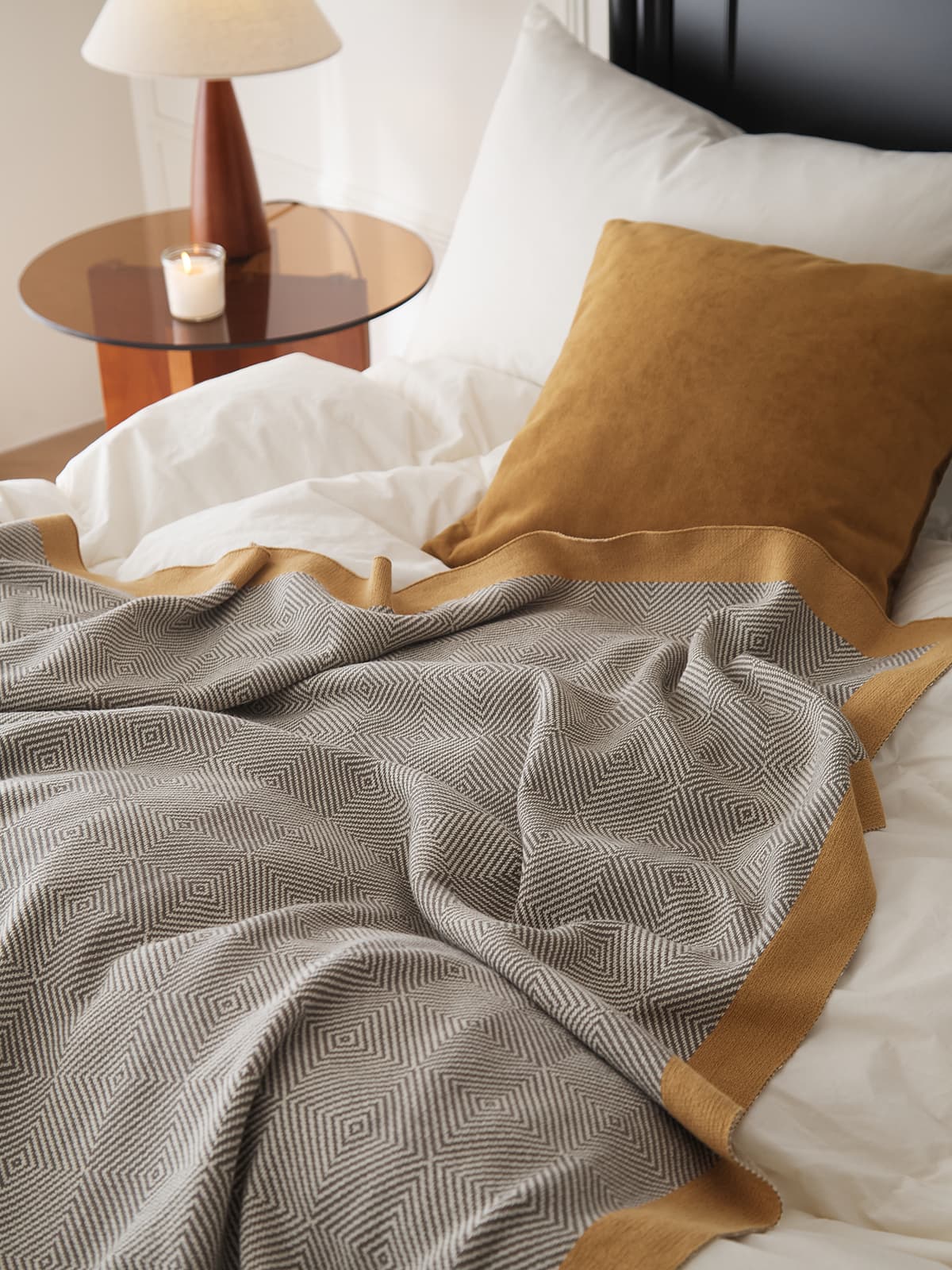 Geometric Pattern Cotton Knit Throw Blanket