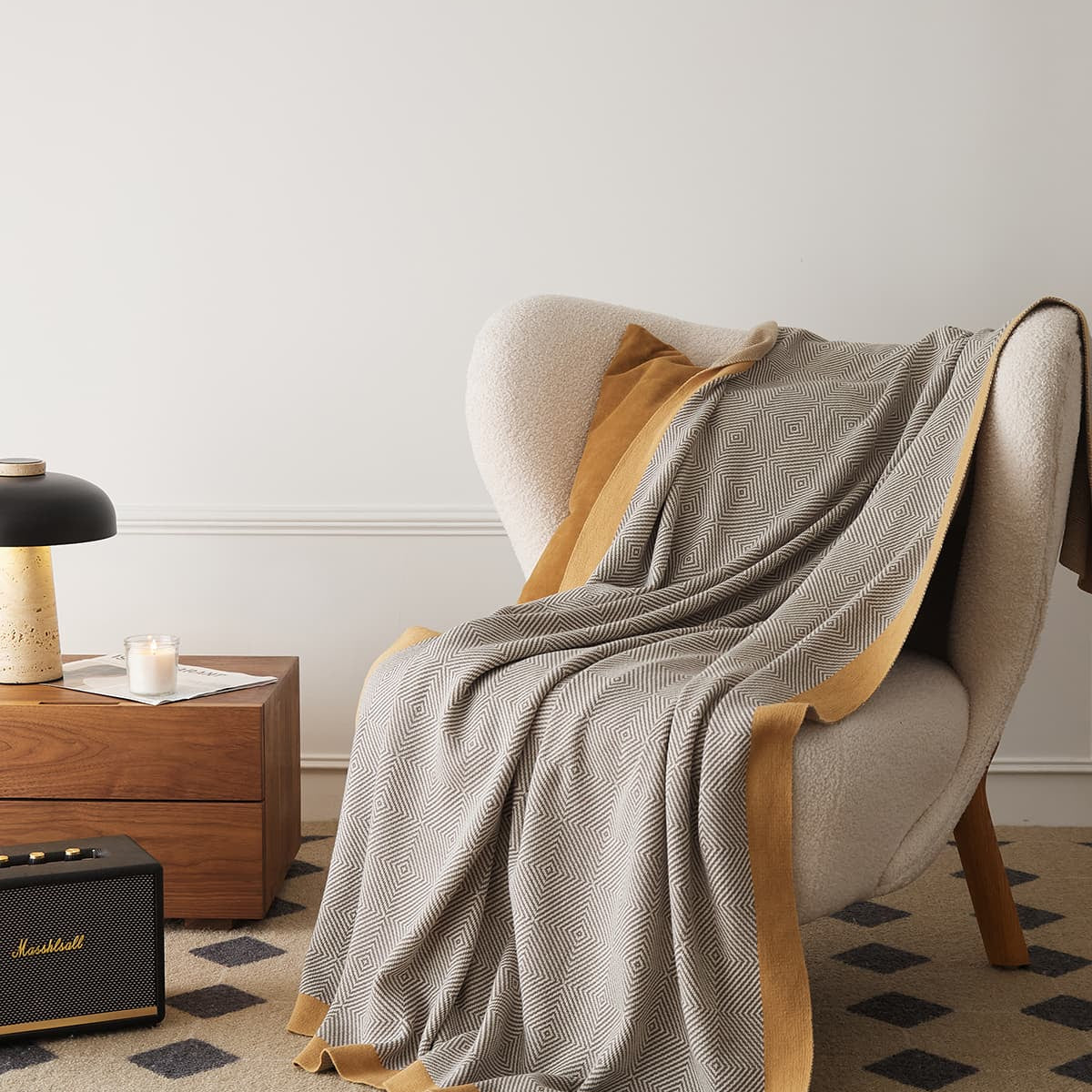 Geometric Pattern Cotton Knit Throw Blanket